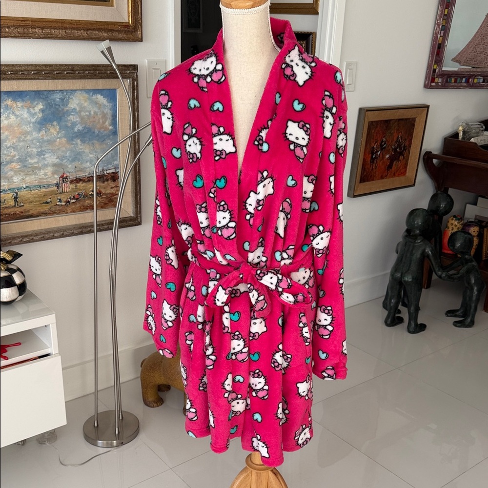 Hello Kitty by Sanrio ❤️ Pink/White/Green Hearts Bathrobe Robe